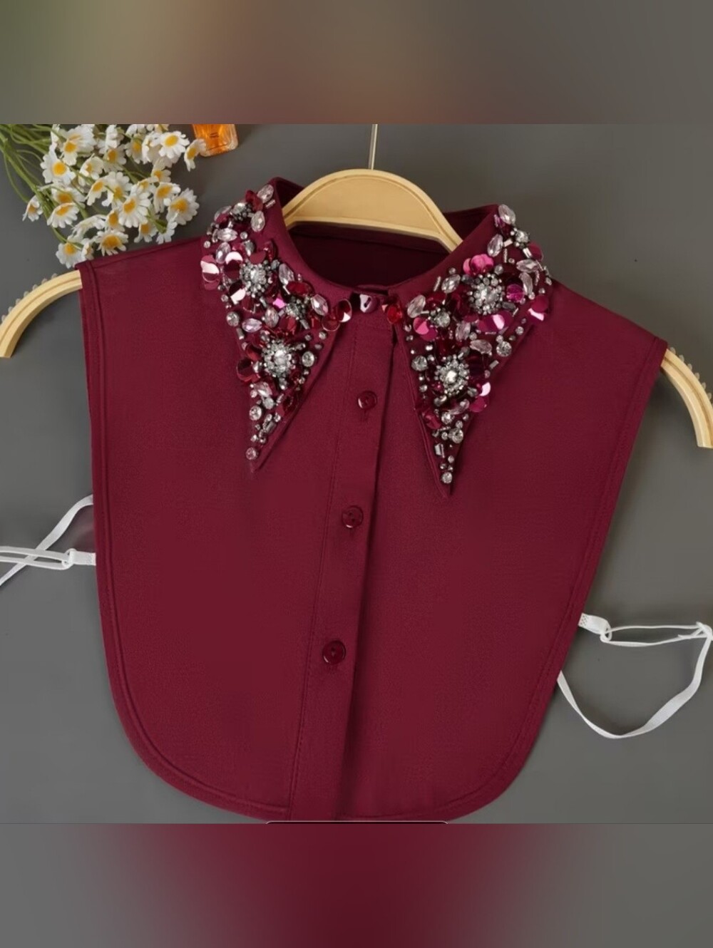 Embellished Detachable Collar in Deep Burgundy